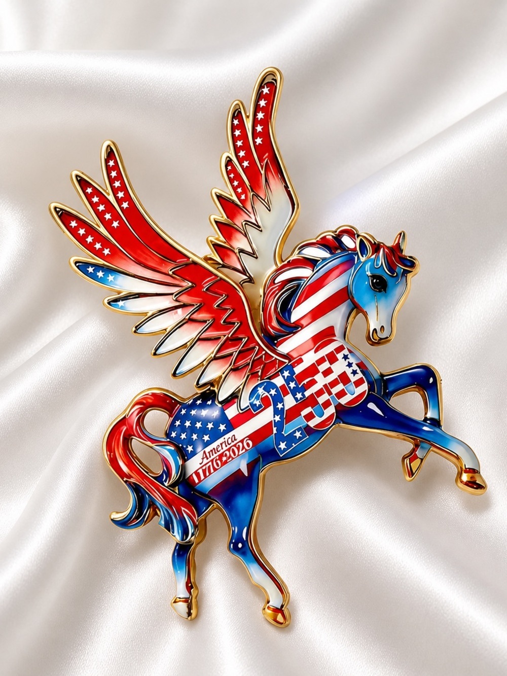 Patriotic Pegasus USA Flag 250 Brooch
